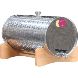 Pálinkatartály fekvő 45L inox, fa állványon Panka